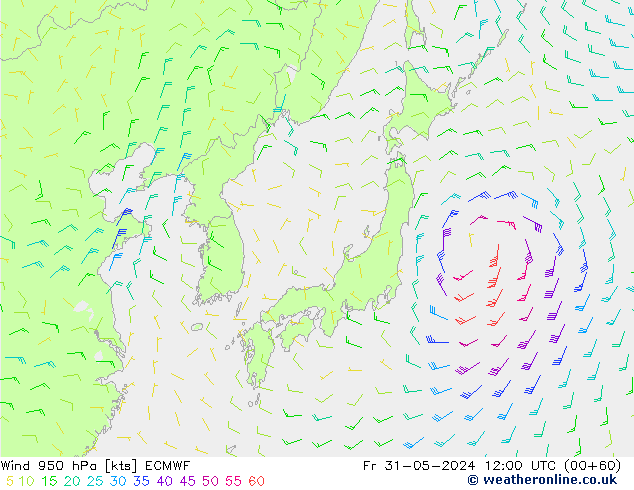 Vento 950 hPa ECMWF Sex 31.05.2024 12 UTC