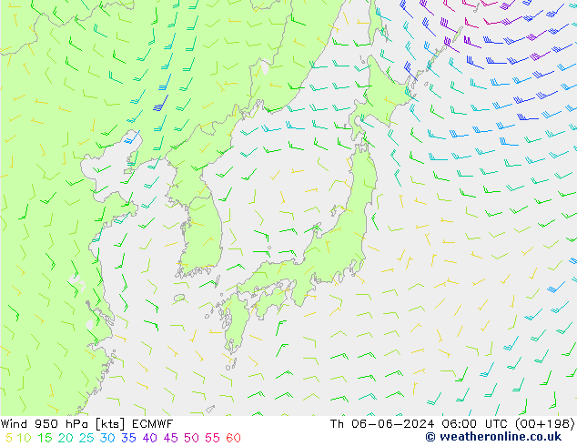 Rüzgar 950 hPa ECMWF Per 06.06.2024 06 UTC