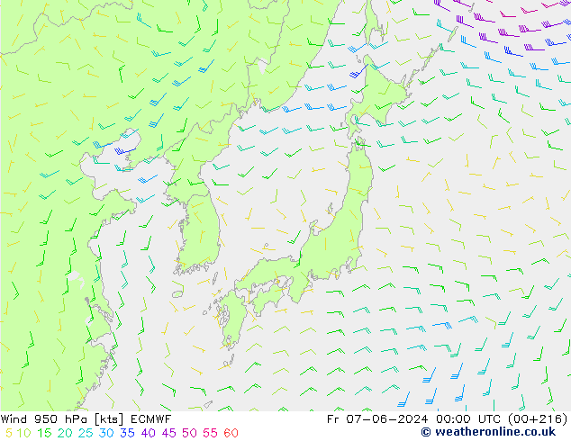 ветер 950 гПа ECMWF пт 07.06.2024 00 UTC