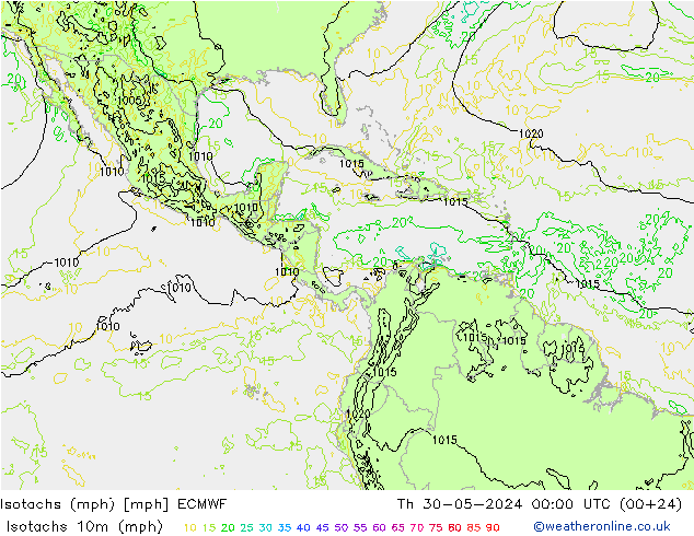 Isotachs (mph) ECMWF Th 30.05.2024 00 UTC