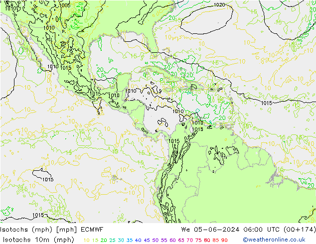Isotachen (mph) ECMWF wo 05.06.2024 06 UTC