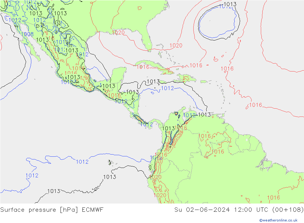 pressão do solo ECMWF Dom 02.06.2024 12 UTC