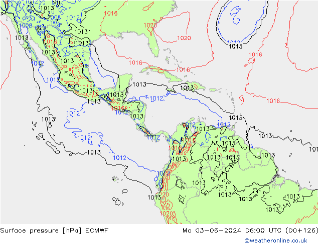 Surface pressure ECMWF Mo 03.06.2024 06 UTC