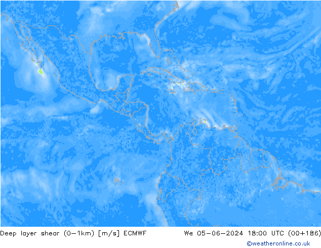 Deep layer shear (0-1km) ECMWF śro. 05.06.2024 18 UTC