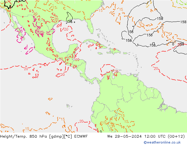 Height/Temp. 850 hPa ECMWF St 29.05.2024 12 UTC