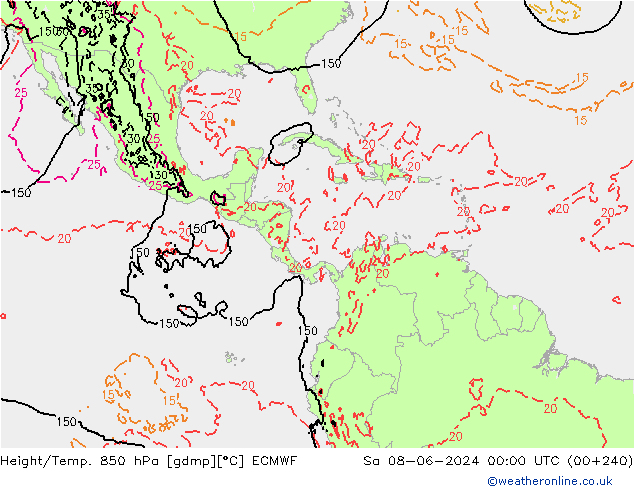 Hoogte/Temp. 850 hPa ECMWF za 08.06.2024 00 UTC