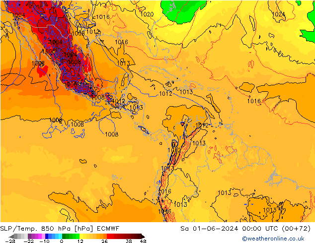 SLP/Temp. 850 hPa ECMWF sáb 01.06.2024 00 UTC