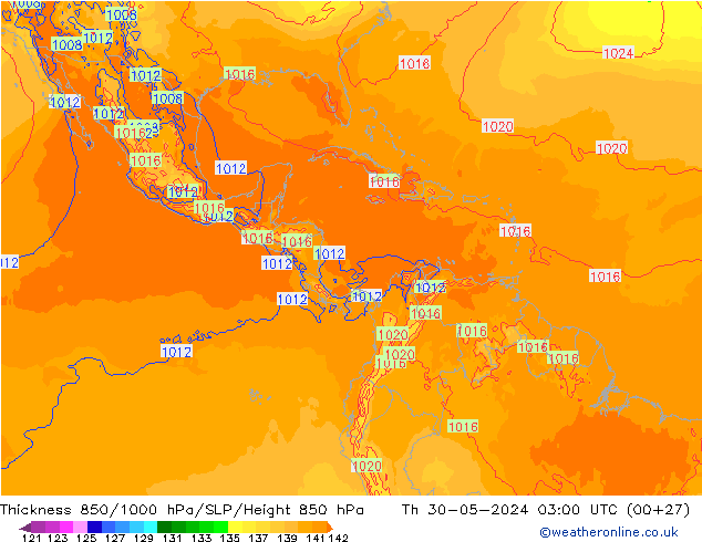 Thck 850-1000 hPa ECMWF  30.05.2024 03 UTC