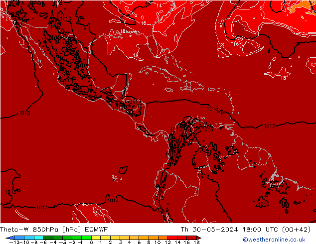 Theta-W 850hPa ECMWF do 30.05.2024 18 UTC