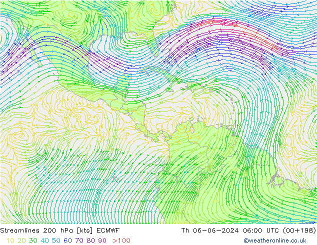 Streamlines 200 hPa ECMWF Th 06.06.2024 06 UTC