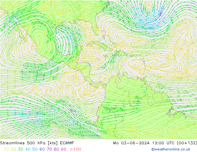 ветер 500 гПа ECMWF пн 03.06.2024 12 UTC