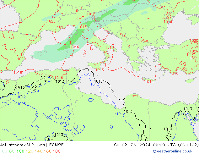 Jet stream/SLP ECMWF Ne 02.06.2024 06 UTC