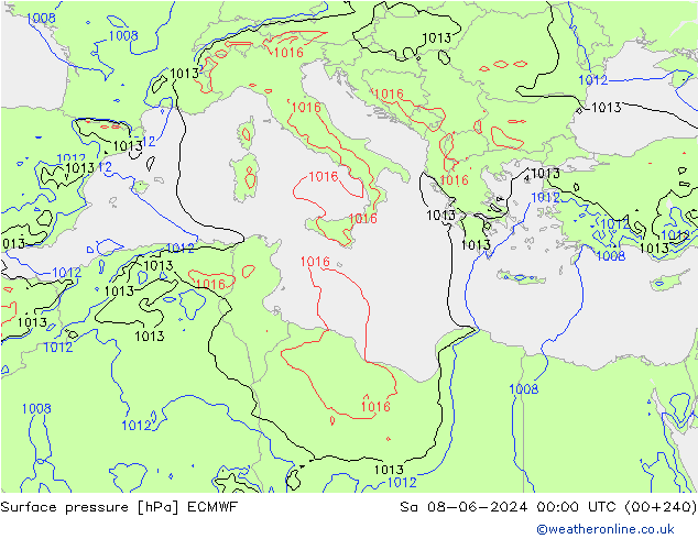 Surface pressure ECMWF Sa 08.06.2024 00 UTC