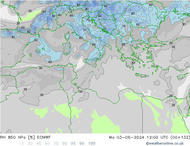 RH 850 hPa ECMWF Seg 03.06.2024 12 UTC