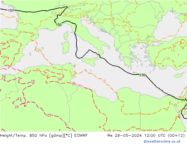 Z500/Rain (+SLP)/Z850 ECMWF We 29.05.2024 12 UTC