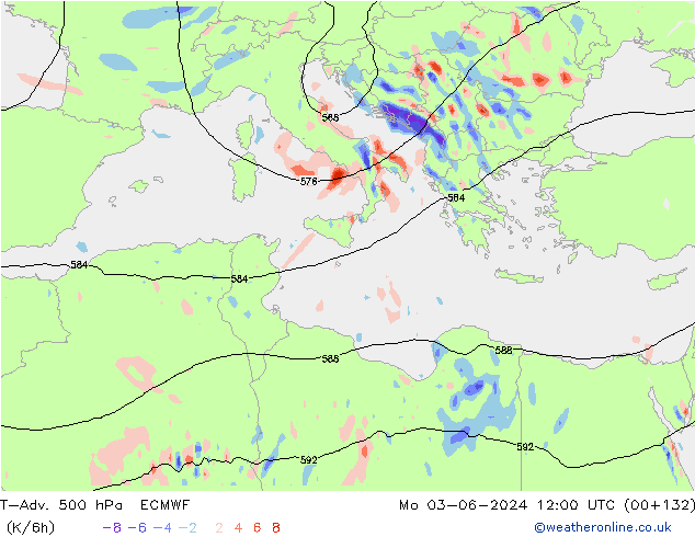 T-Adv. 500 hPa ECMWF Pzt 03.06.2024 12 UTC