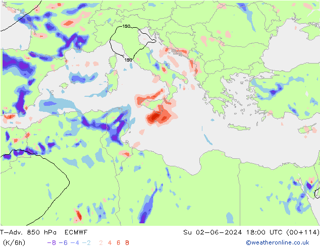 T-Adv. 850 hPa ECMWF zo 02.06.2024 18 UTC