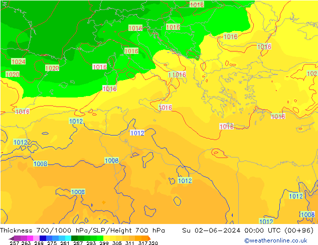 Thck 700-1000 hPa ECMWF Su 02.06.2024 00 UTC