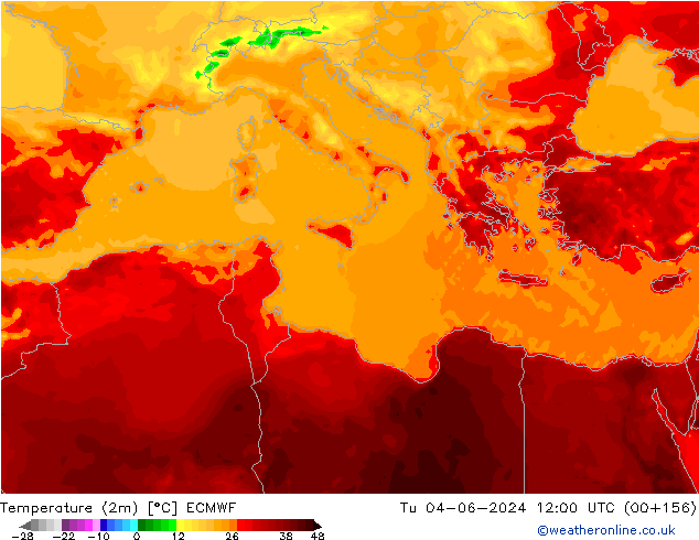 Temperature (2m) ECMWF Út 04.06.2024 12 UTC