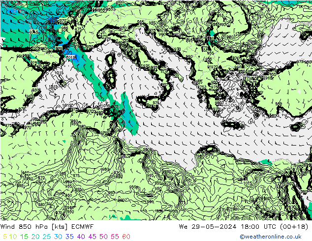 Wind 850 hPa ECMWF St 29.05.2024 18 UTC