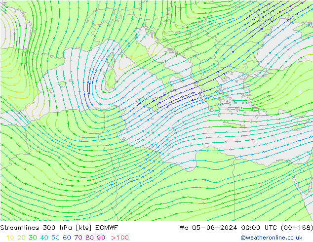 Stromlinien 300 hPa ECMWF Mi 05.06.2024 00 UTC