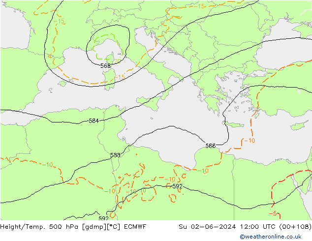Z500/Rain (+SLP)/Z850 ECMWF Ne 02.06.2024 12 UTC