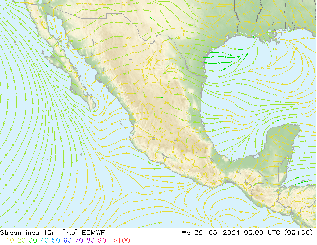 Línea de corriente 10m ECMWF mié 29.05.2024 00 UTC