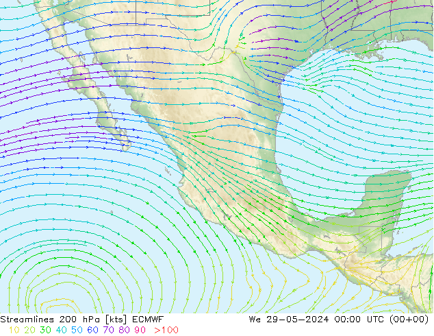 Stroomlijn 200 hPa ECMWF wo 29.05.2024 00 UTC