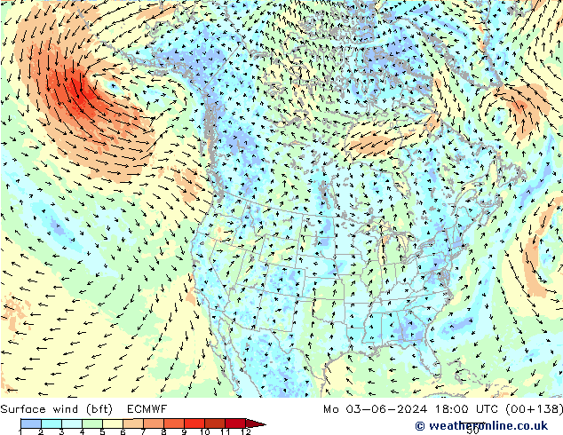 Wind 10 m (bft) ECMWF ma 03.06.2024 18 UTC