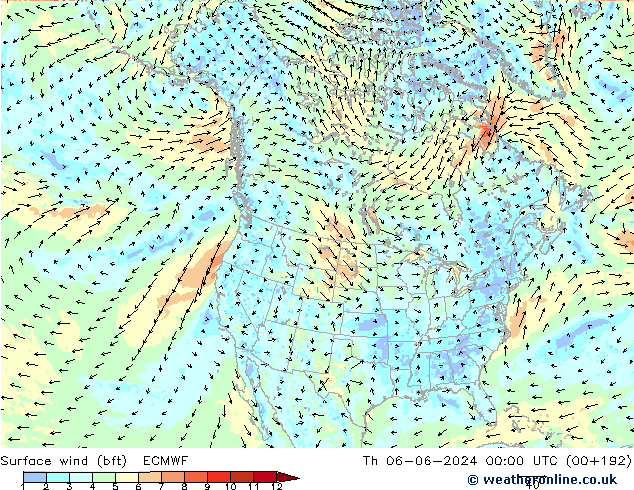 Rüzgar 10 m (bft) ECMWF Per 06.06.2024 00 UTC