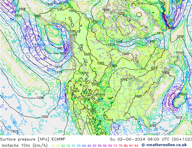 Isotachs (kph) ECMWF Ne 02.06.2024 06 UTC