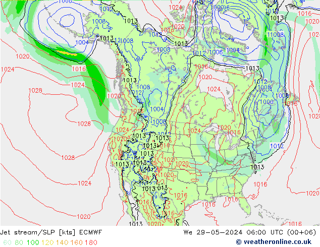 Corrente a getto ECMWF mer 29.05.2024 06 UTC