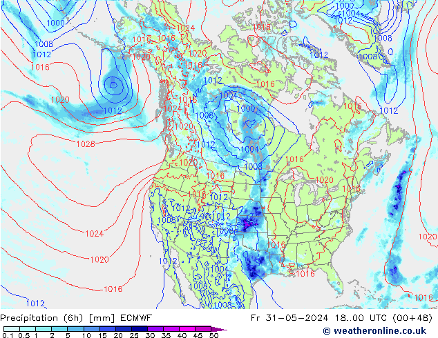 Z500/Rain (+SLP)/Z850 ECMWF ven 31.05.2024 00 UTC