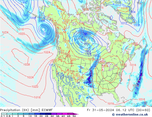 Z500/Regen(+SLP)/Z850 ECMWF vr 31.05.2024 12 UTC