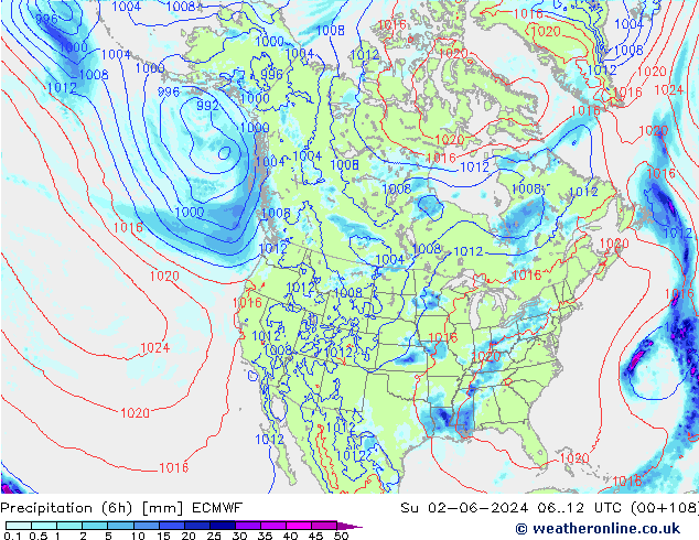 Z500/Regen(+SLP)/Z850 ECMWF zo 02.06.2024 12 UTC