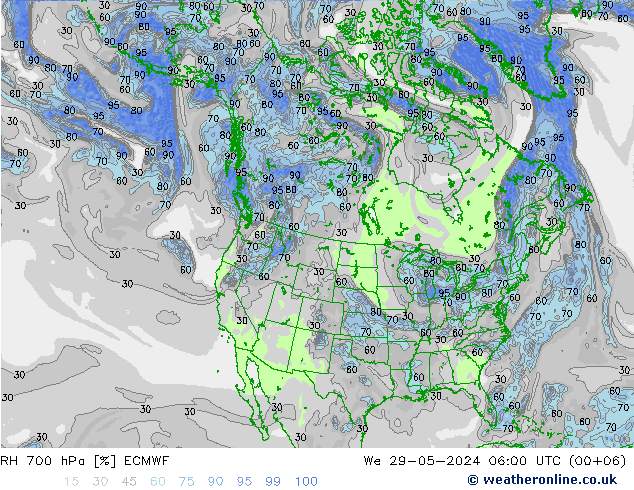 RH 700 hPa ECMWF Mi 29.05.2024 06 UTC