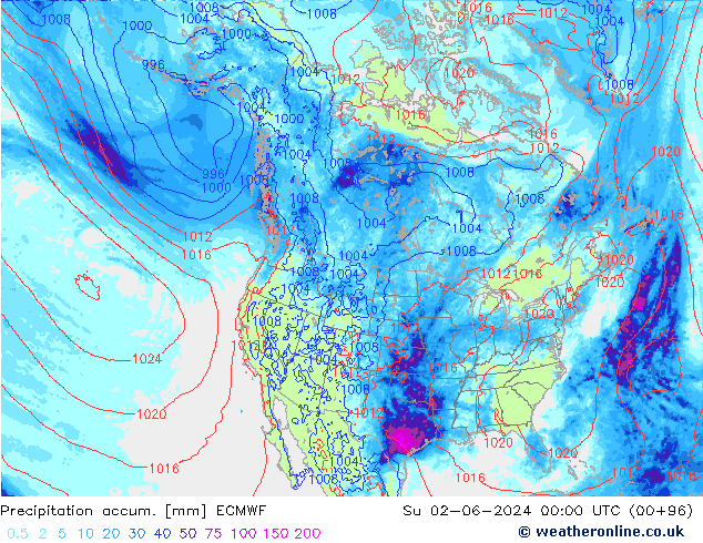 Precipitation accum. ECMWF dom 02.06.2024 00 UTC