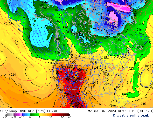 SLP/Temp. 850 hPa ECMWF pon. 03.06.2024 00 UTC