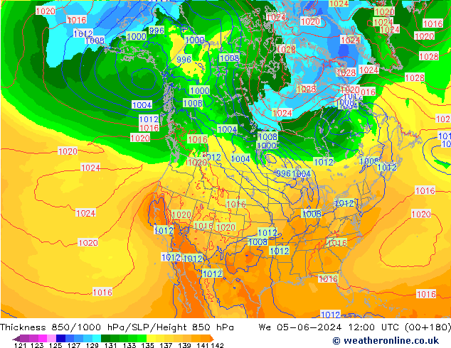 Thck 850-1000 hPa ECMWF mer 05.06.2024 12 UTC