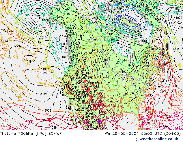 Theta-e 700гПа ECMWF ср 29.05.2024 03 UTC