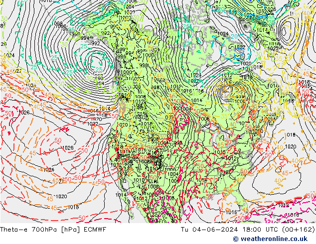 Theta-e 700hPa ECMWF Ter 04.06.2024 18 UTC