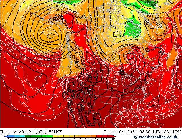 Theta-W 850hPa ECMWF Tu 04.06.2024 06 UTC