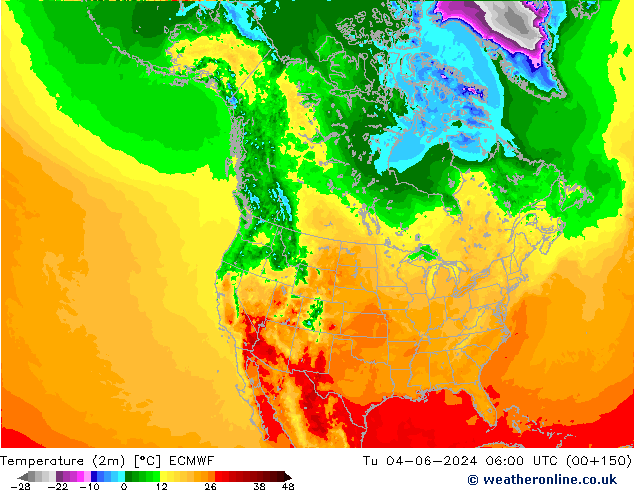 Temperatuurkaart (2m) ECMWF di 04.06.2024 06 UTC