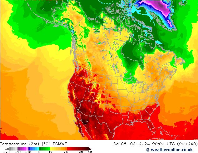 Temperatuurkaart (2m) ECMWF za 08.06.2024 00 UTC