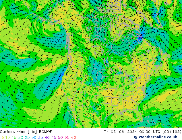 wiatr 10 m ECMWF czw. 06.06.2024 00 UTC