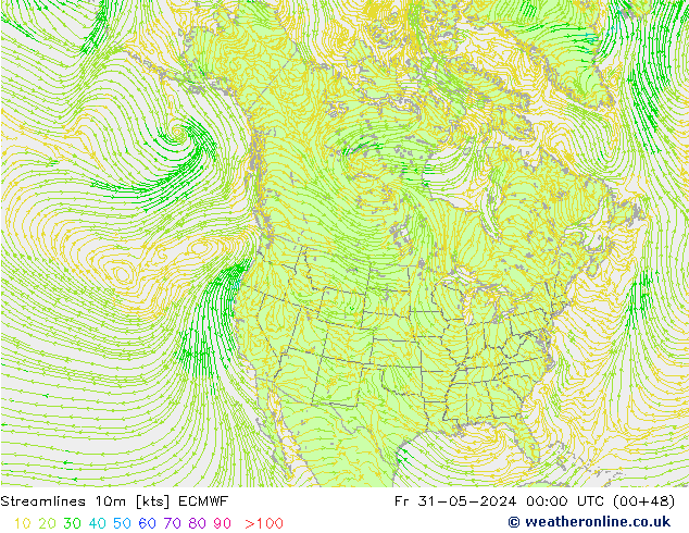 Streamlines 10m ECMWF Fr 31.05.2024 00 UTC