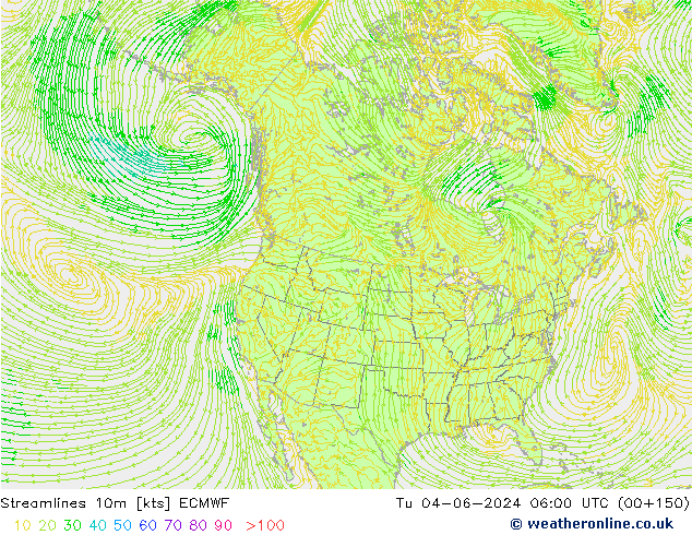 Ligne de courant 10m ECMWF mar 04.06.2024 06 UTC