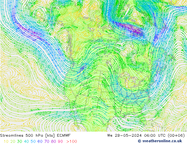 Linea di flusso 500 hPa ECMWF mer 29.05.2024 06 UTC