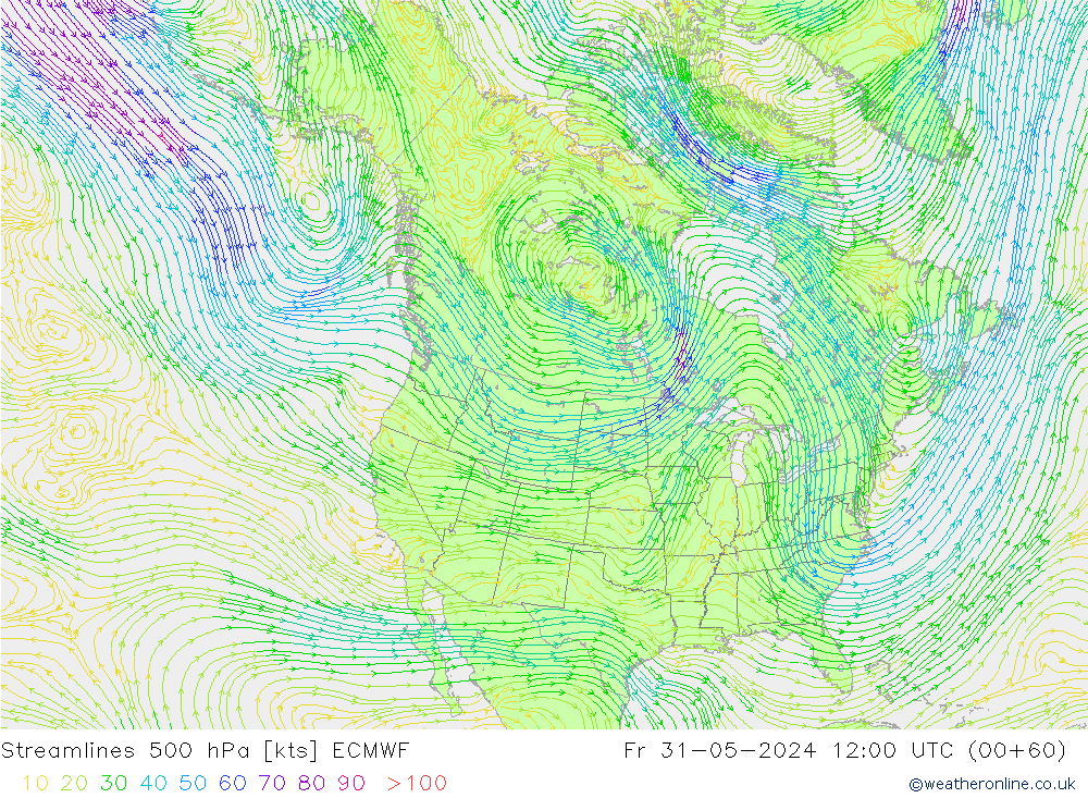 Linha de corrente 500 hPa ECMWF Sex 31.05.2024 12 UTC