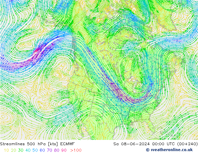 Stromlinien 500 hPa ECMWF Sa 08.06.2024 00 UTC